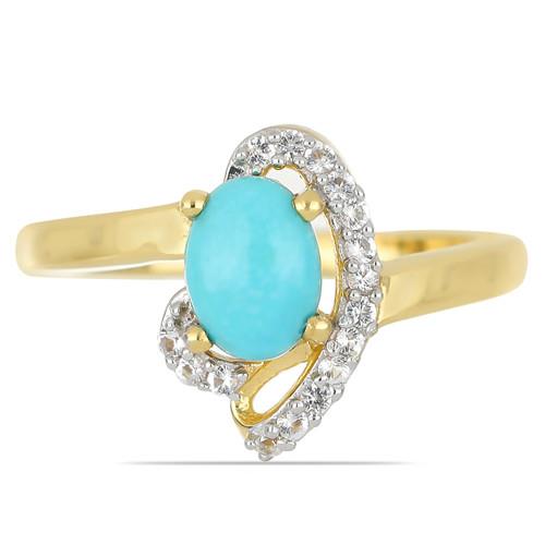 BUY STERLING SILVER NATURAL BLUE TURQUOISE GEMSTONE CLASSIC RING